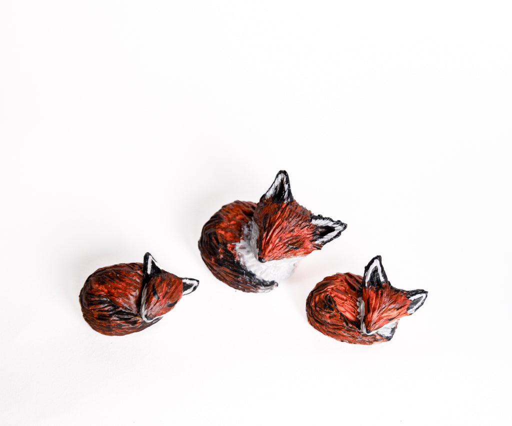 SOLD fox family - handmade clay foxes